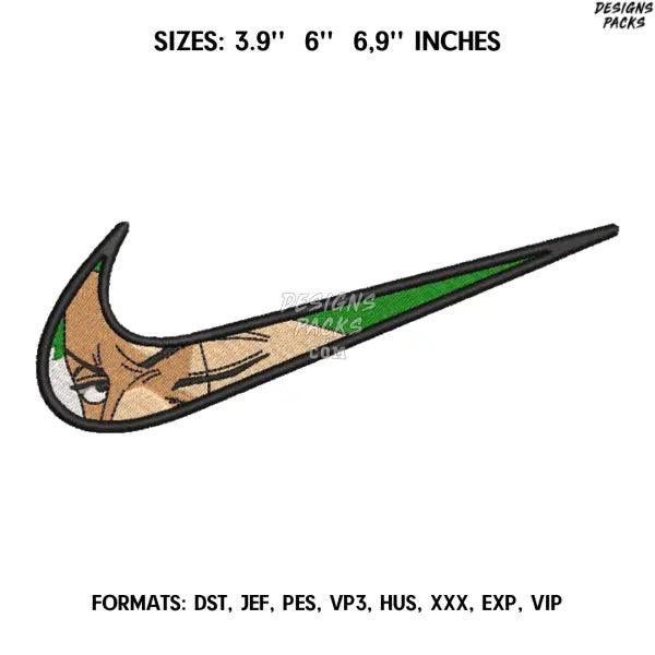 Nike Zoro Embroidery design file pes. Anime One Piece embroidery design., Swoosh embroidery