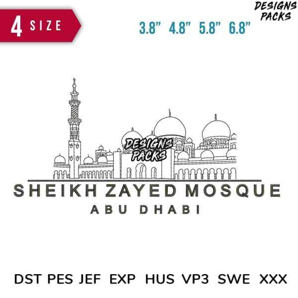 Sheikh Zayed Mosque Abu Dhabi embroidery design in 4 sizes, DST PES JEF formats for instant download