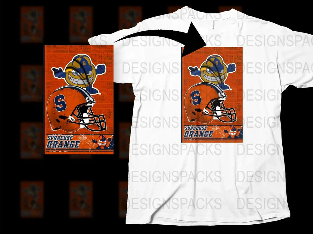 Syracuse Orange Football Helmet Graphic T-Shirt, College Sports Fan Apparel, Vibrant Orange and Blue Design