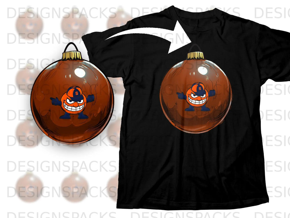 Black t-shirt with Syracuse ornament graphic featuring an orange mascot.