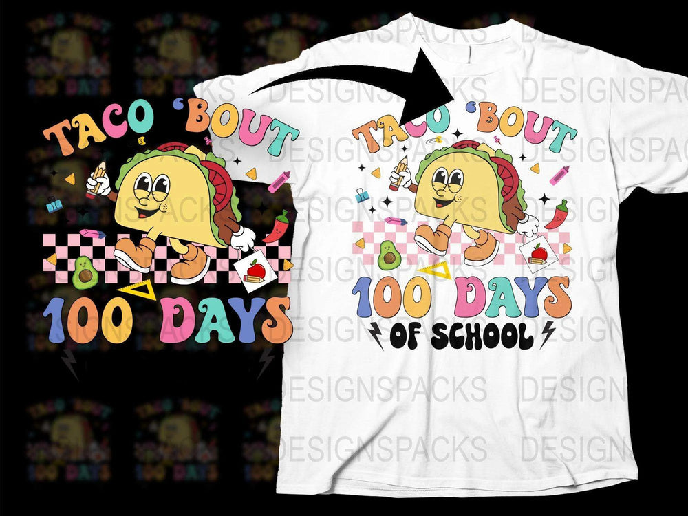 Taco Bout 100 Days of School T-Shirt, Cute Lion Graphic, Kids' Celebration Tee, Colorful School Event Shirt, Unisex Children's Top