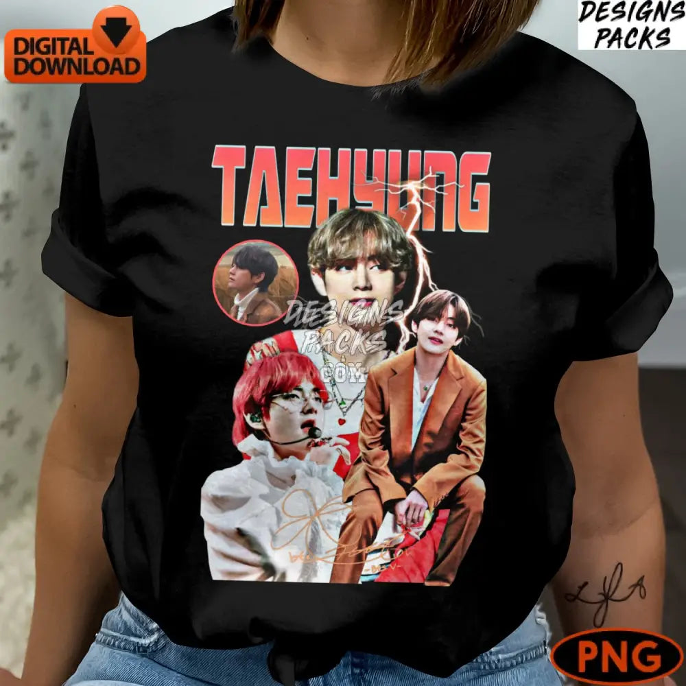 Taehyung Fan Art Digital Print K-Pop Idol V Collage Instant Download Png