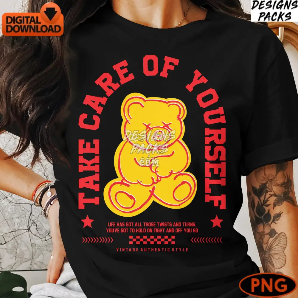 Take Care Of Yourself Vintage Style Teddy Bear Digital Print Motivational Quote Png File Instant