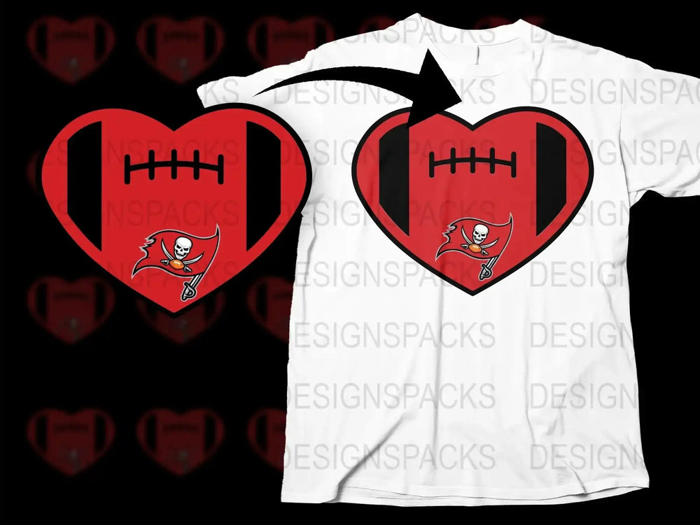 Football Heart T-Shirt Tampa Bay Inspired Sports Fan Graphic Tee Red and White Love Football Design Casual Apparel