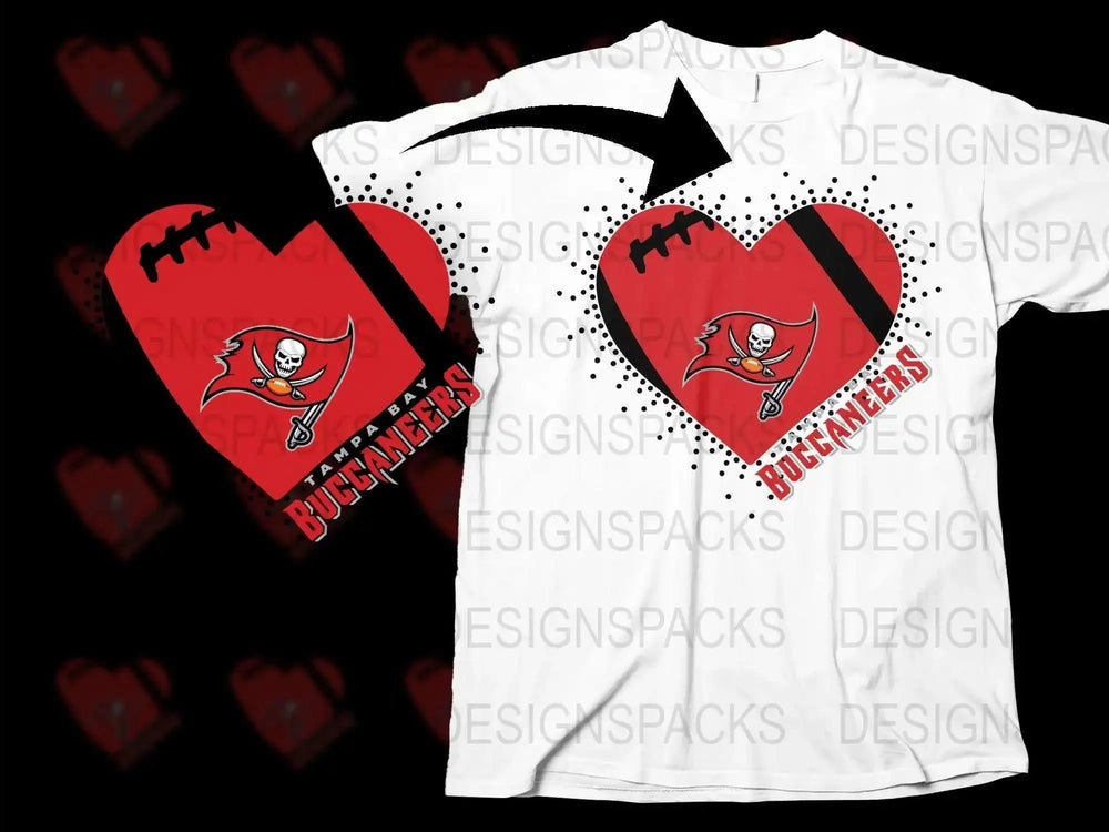 Tampa Bay Buccaneers Heart Design T-Shirt, Sports Team Fan Apparel, Casual Graphic Tee, Football Lover Gift