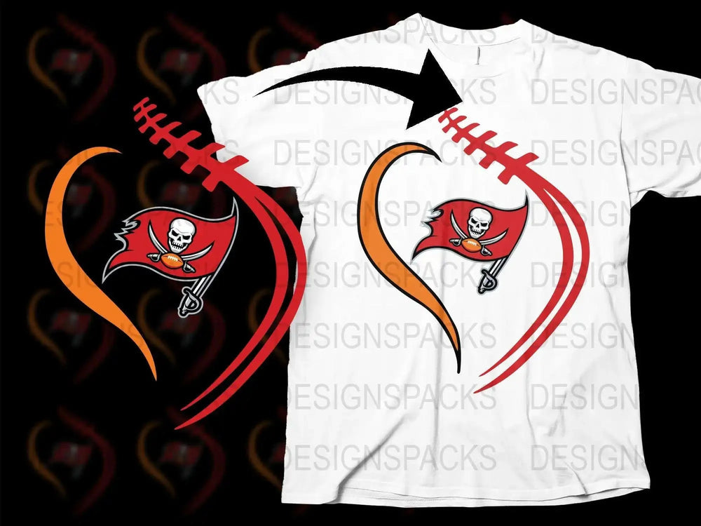 Tampa Bay Buccaneers Heartbeat T-Shirt, NFL Team Logo Graphic Tee, Football Fan Apparel, Unisex Clothing White