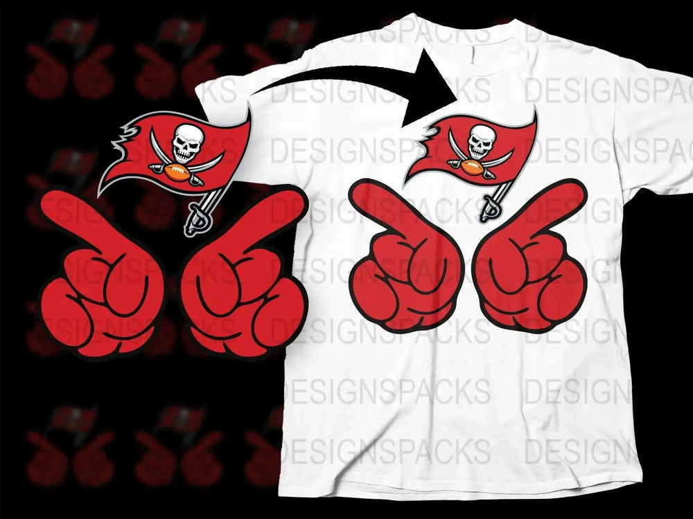 Pirate Flag Graphic T-Shirt, Red Cartoon Hands Victory Sign, Unisex White Tee