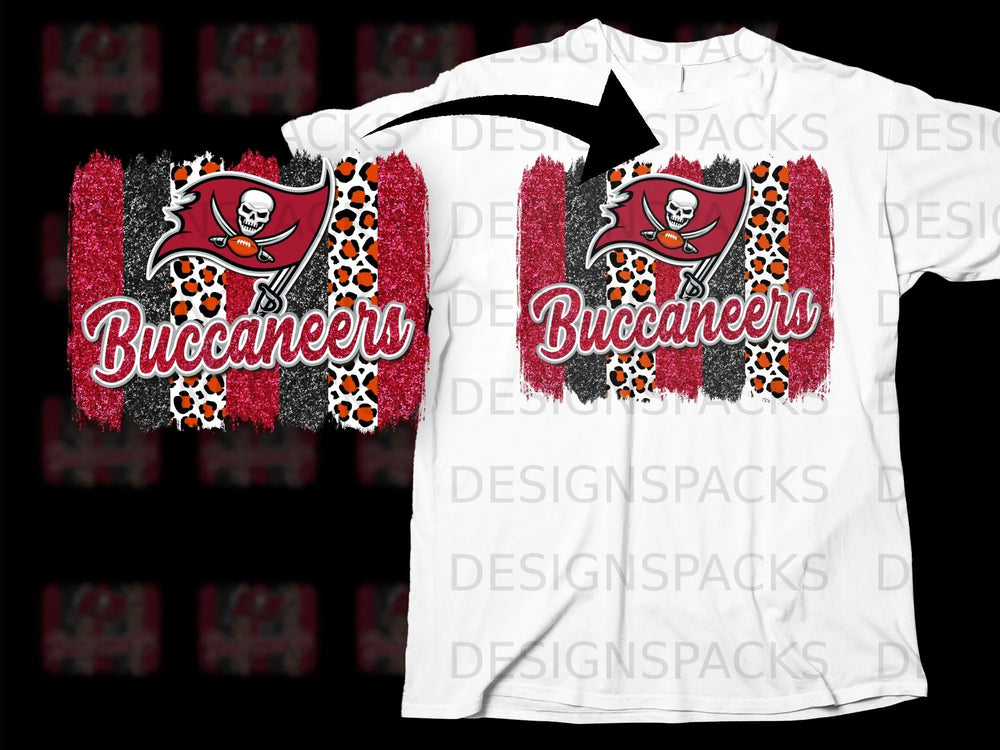 Tampa Bay Buccaneers flag with leopard print and glitter brush strokes.