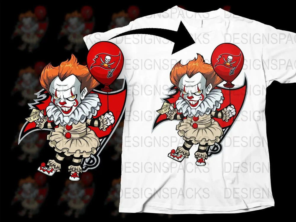 Tampa Bay Scary Clown Holding Balloon Graphic Png Digital Download