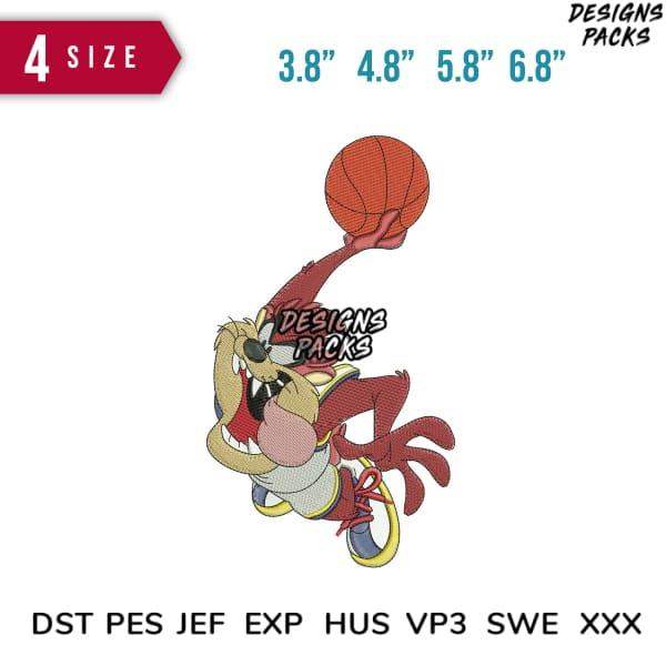 Embroidery design of cartoon character dunking basketball in 4 sizes, DST PES JEF formats