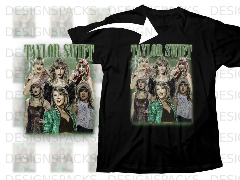 Taylor Swift collaged t-shirt design with multiple images of the singer.