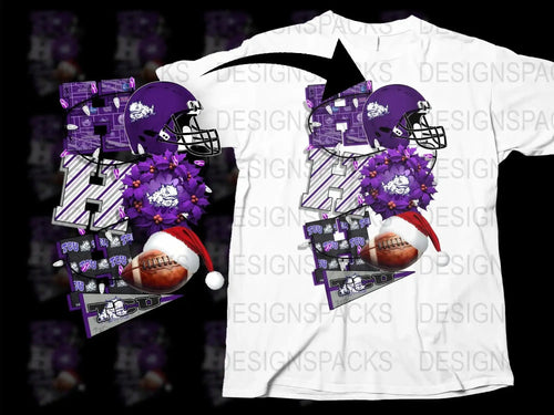 Unique Purple Football Helmet T-Shirt, Floral Design Sports Tee, Men's Casual Wear, Graphic Printed Shirt