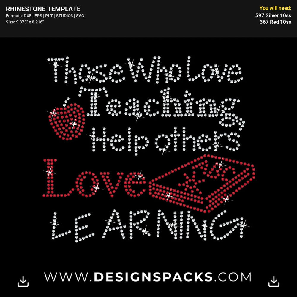 Teaching Love Learning Apple Book Rhinestone Digital Template