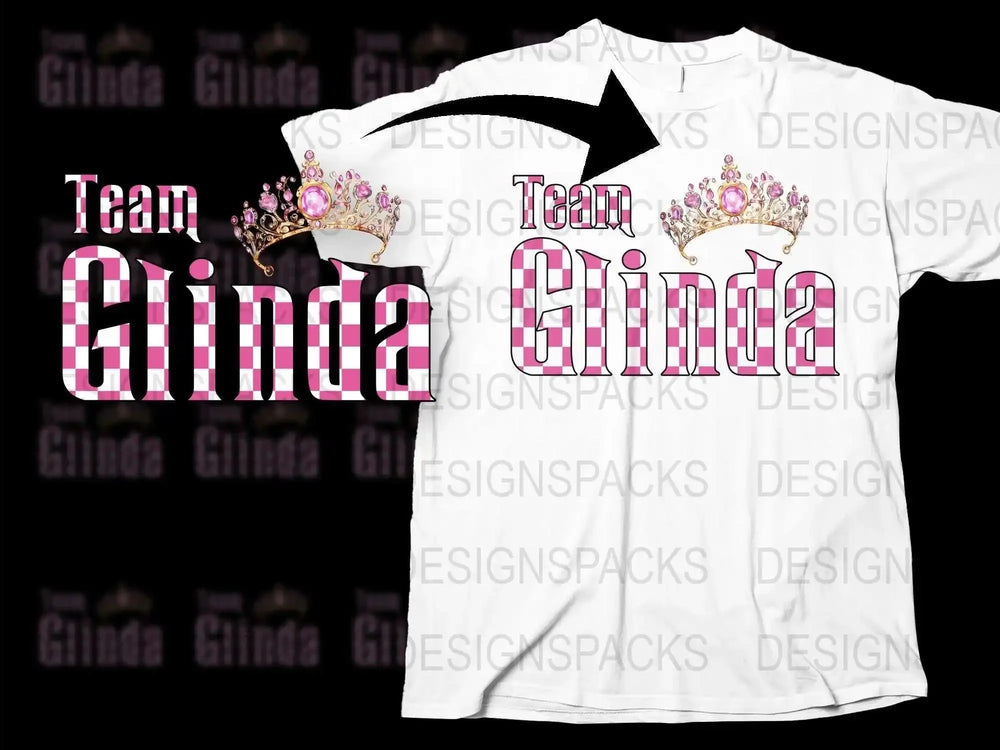 Team Glinda Graphic T-Shirt, Pink Crown Design, Women's Casual Wear, Unique Printed Tee