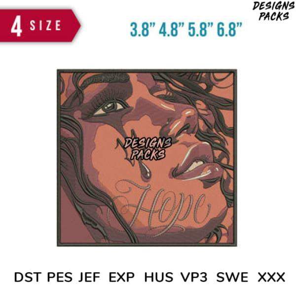 Hope embroidery design with teardrop, available in 4 sizes & formats like PES, DST, EXP for instant download