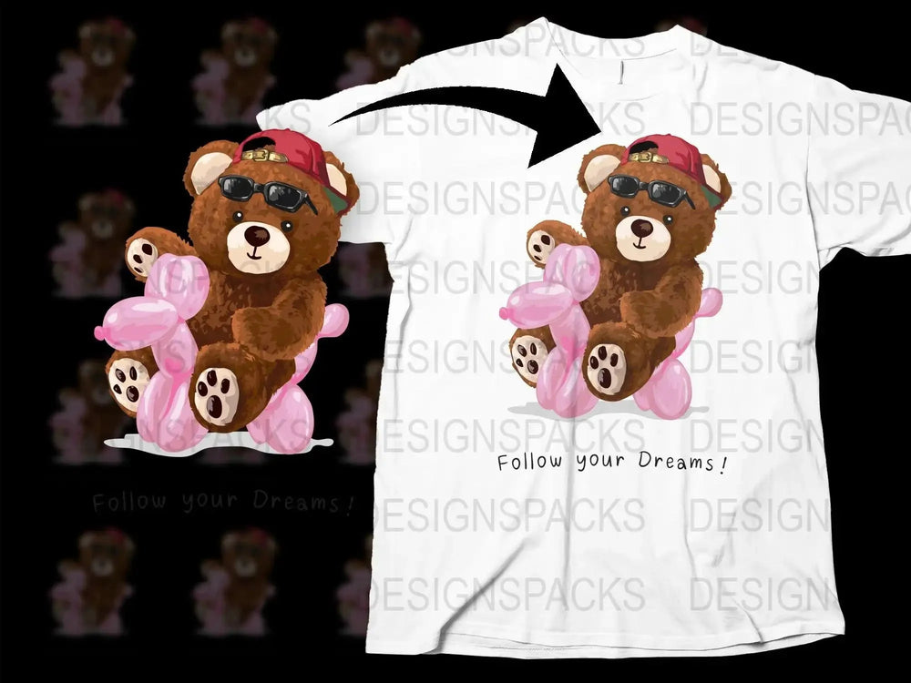 Teddy Bear with Balloon Animal Follow Your Dreams Png Digital Download
