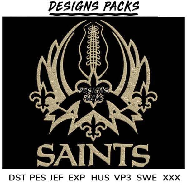 New Orleans Saints Logo Embroidery Design 3.8″ 4.8″ 5.8″ 6.8″