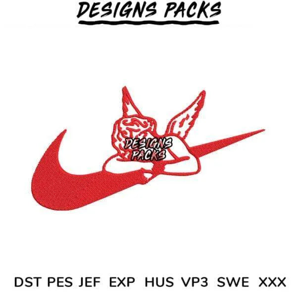 Sport Brand Swoosh Cupid Embroidery Design 3.8″ 4.8″ 5.8″ 6.8″