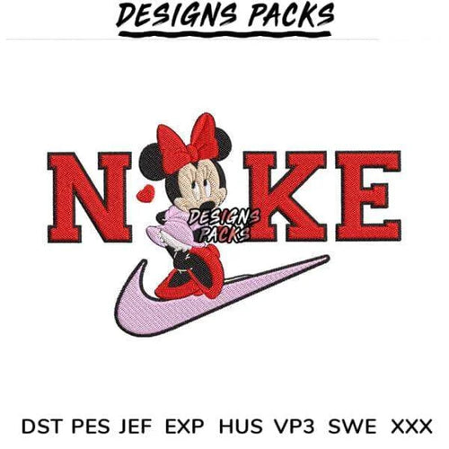 Minnie Sport Brand Swoosh Cartoon Mouse Girl Love Embroidery Design 3.8″ 4.8″ 5.8″ 6.8″
