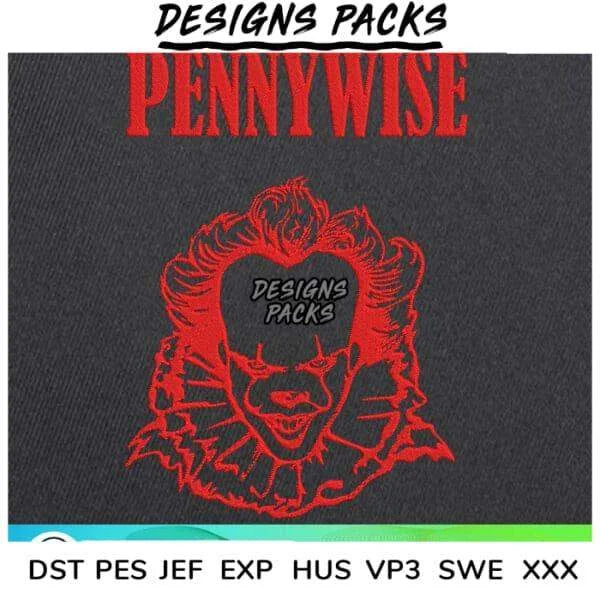Pennywise The Horror Clown Embroidery Design 3.8″ 4.8″ 5.8″ 6.8″