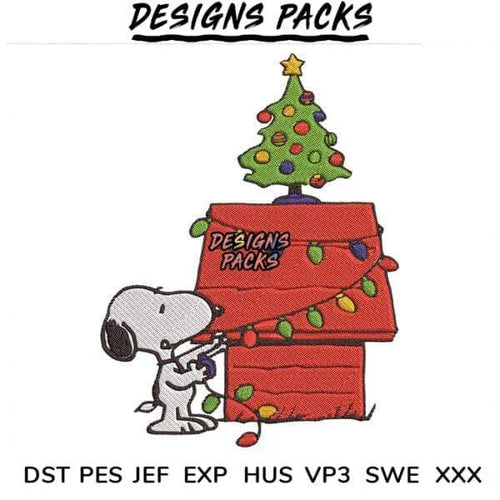 Cartoon Dog Christmas Lights Embroidery Design 3.8″ 4.8″ 5.8″ 6.8″