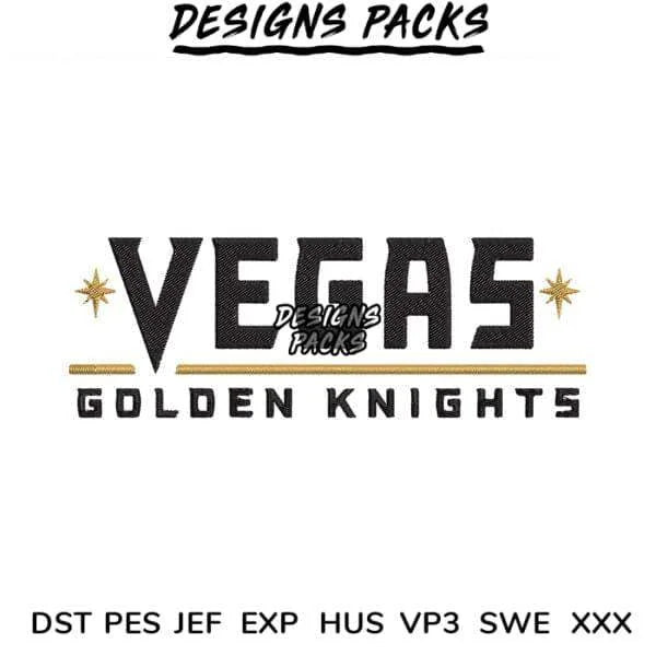 Vegas Golden Knights Letter Logo Embroidery Design 3.8″ 4.8″ 5.8″ 6.8″