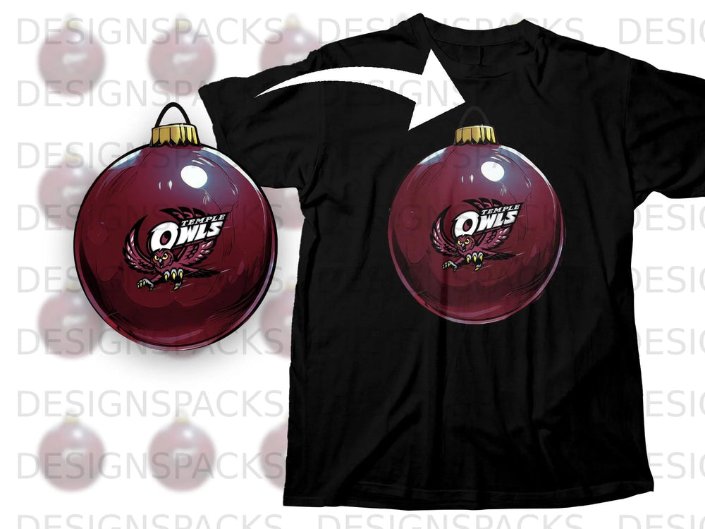 Black t-shirt featuring a circular crimson ornament with the Temple Owls logo.