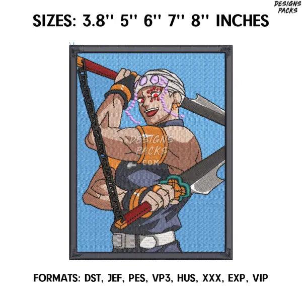 Tengen Uzui Embroidery Design File, Kimetsu no yaiba Anime Embroidery Design, Demon Slayer Embroidery Design File