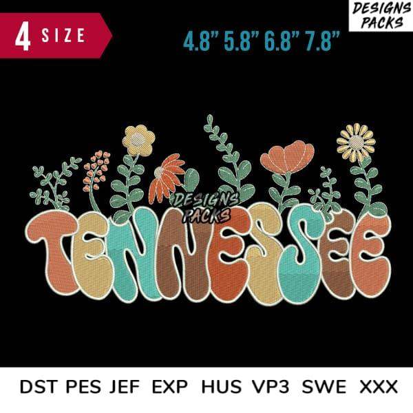 Tennessee floral embroidery design in 4 sizes, compatible with DST PES JEF formats for instant download