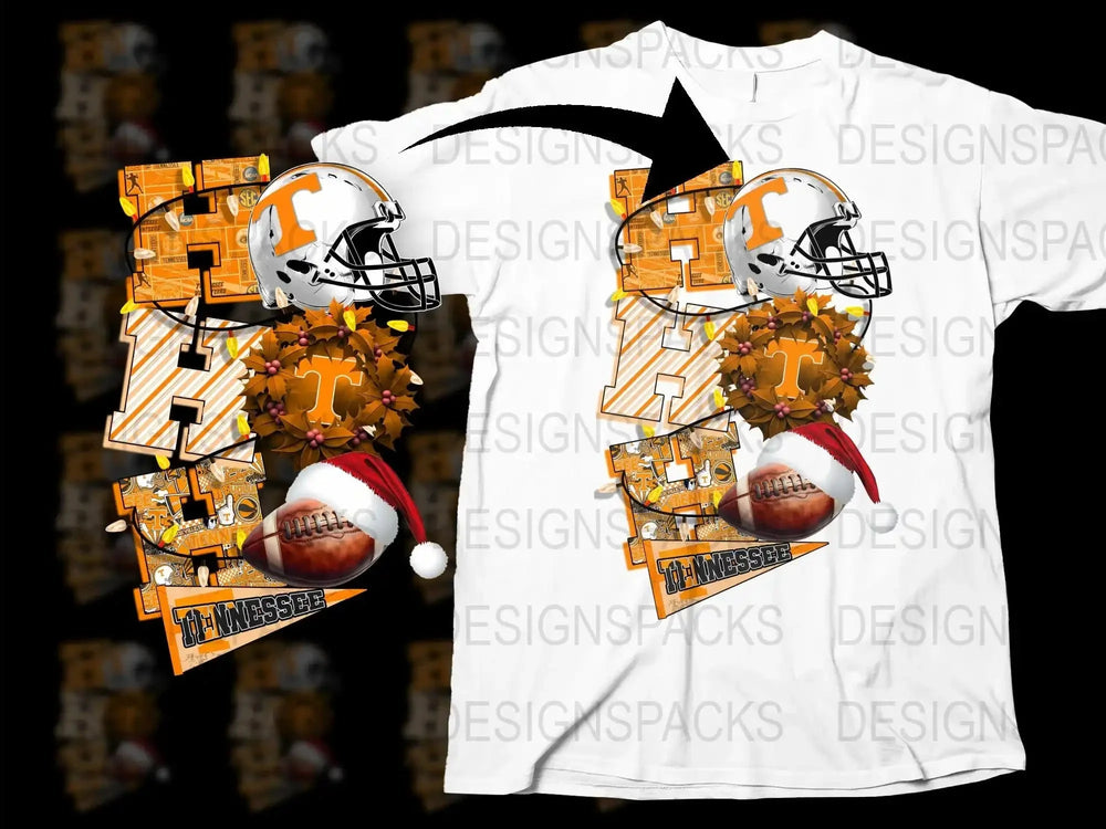 Tennessee Football T-Shirt, Autumn Leaves Design, Orange White Sports Tee, Casual Wear for Fans