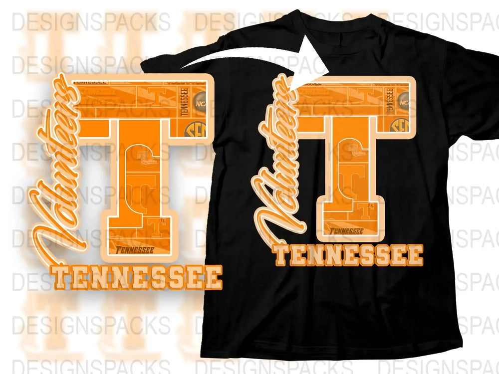 Tennessee Volunteers T-Shirt, Orange Lettering, College Football Apparel, Unisex Black Tee