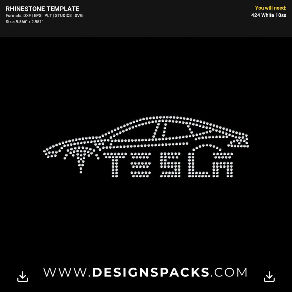 Tesla Logo Car Outline Rhinestone Digital Template