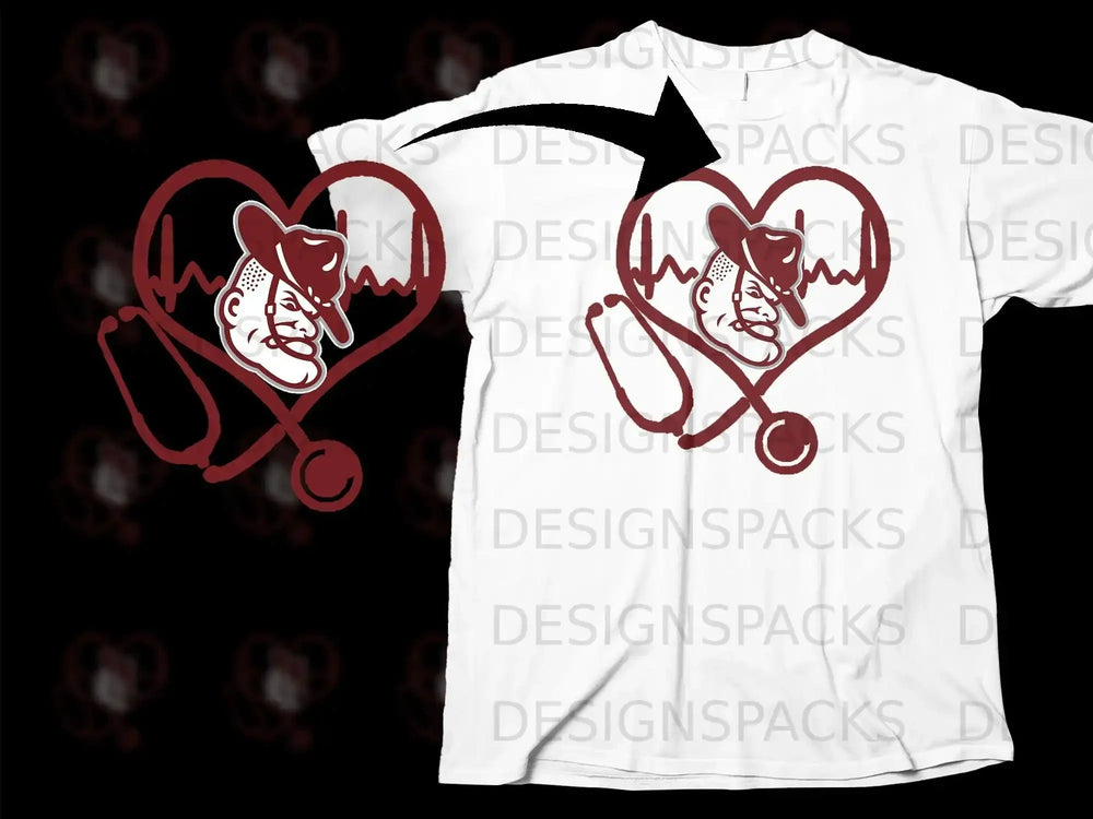 Cowboy Heartbeat Stethoscope Design T-shirt