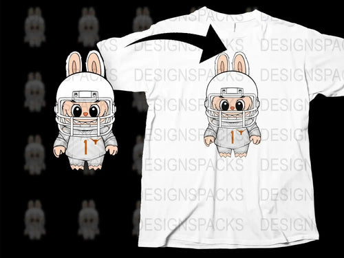 Cute Bunny Football Player T-Shirt, Kids Cartoon Sports Tee, White Graphic Shirt for Children