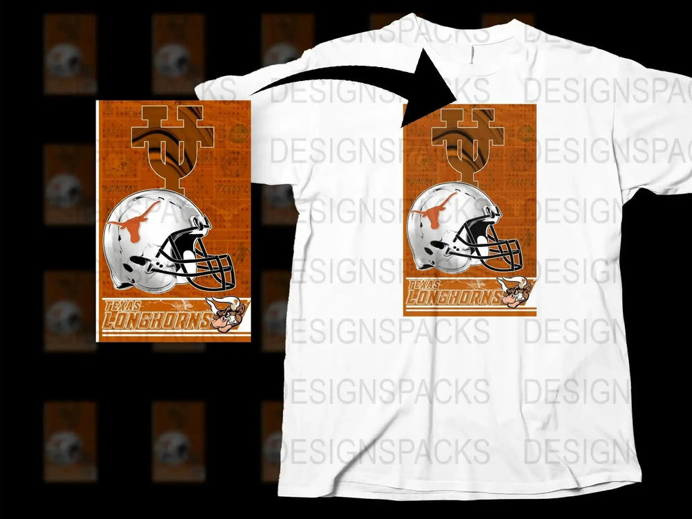 Texas Longhorns T-Shirt, Orange White College Football Helmet Graphic Tee