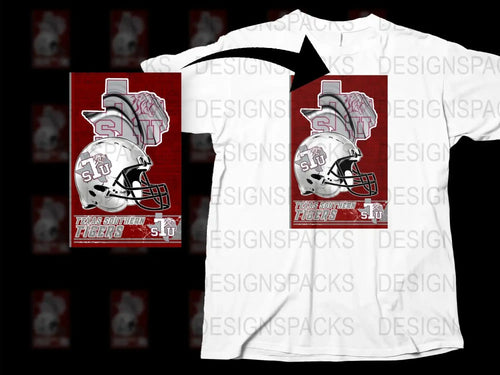 Texas Southern Tigers Football Helmet Graphic T-Shirt, Red and White Unisex Sports Tee