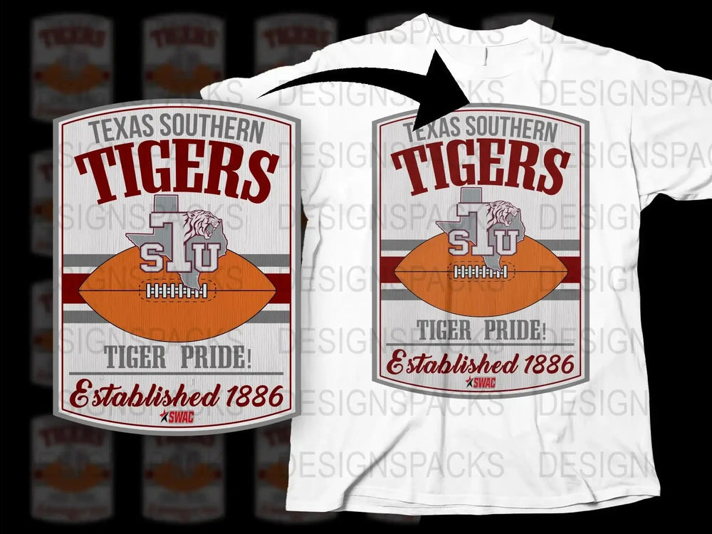 Texas Southern Tigers T-Shirt, Vintage Football Graphic Tee, Established 1886, White Unisex Shirt