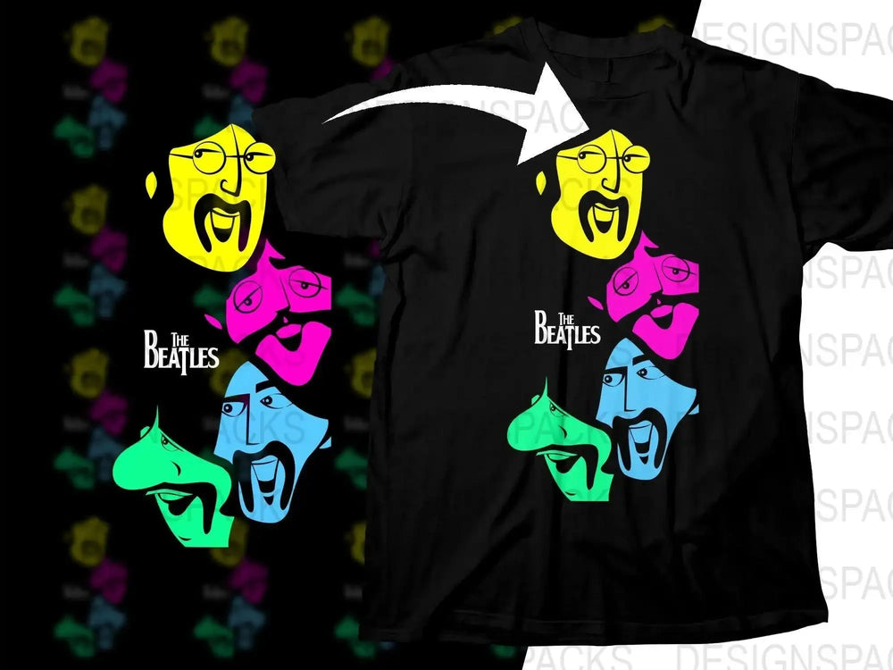 The Beatles Colorful Abstract Faces Design White Png Design Digital Download