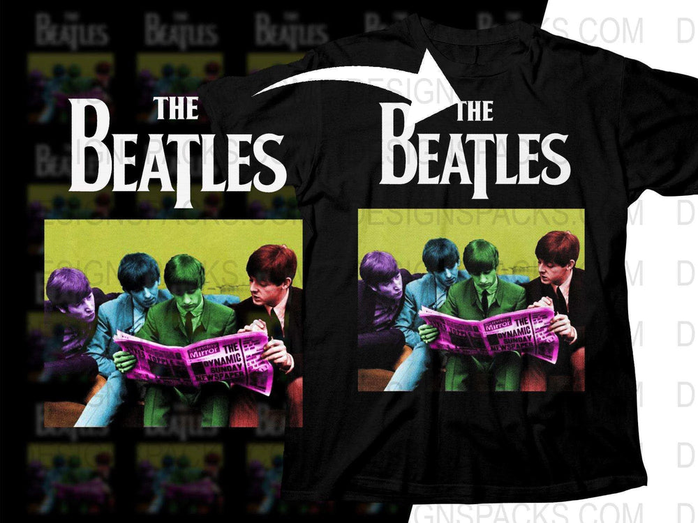 The Beatles Reading Newspaper Retro Style Png Halftone Digital Download