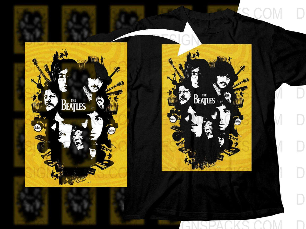 The Beatles Sketch Art Design Rock Yellow Png Halftone Digital Download