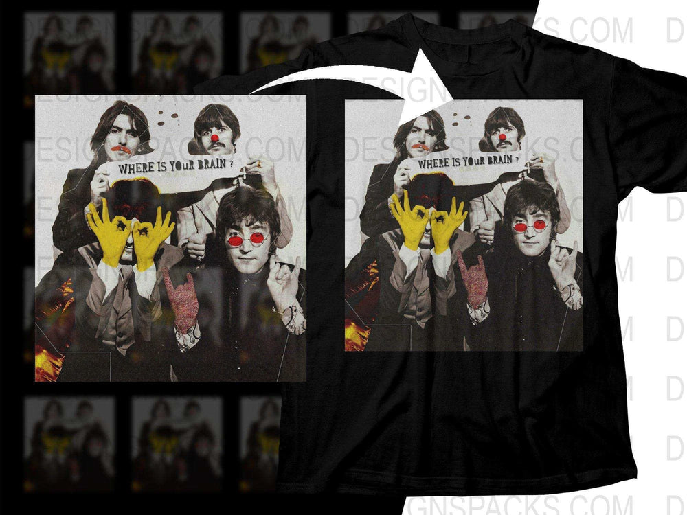 The Beatles Unique Retro Design Rock Band Where Is Your Brain ? Png Halftone Digital Download