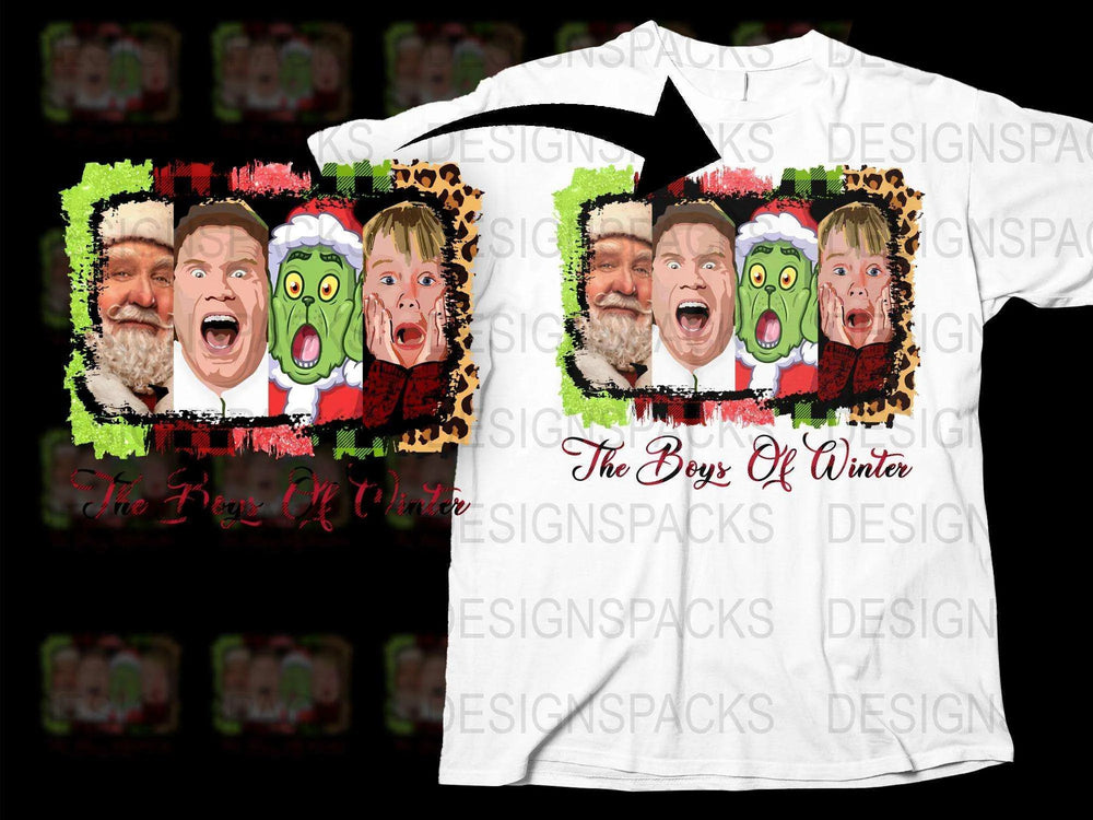 Holiday Movie Character T-Shirt, Funny Christmas Group Faces, Winter Casual Wear, Festive Apparel