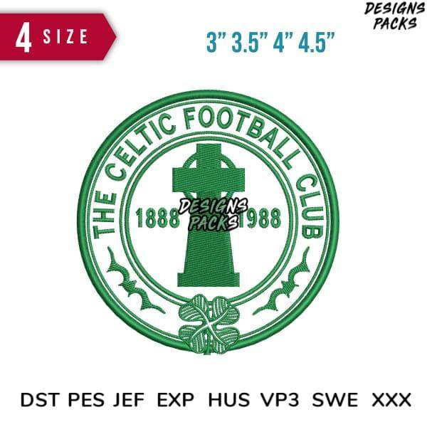 Celtic Football Club embroidery design in green, available in 4 sizes and multiple formats for instant download.