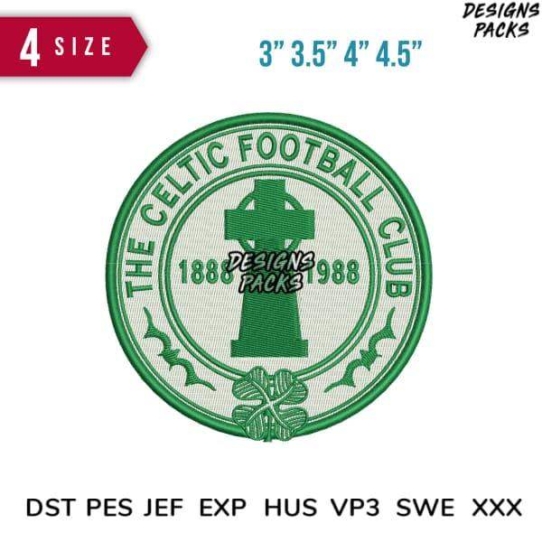 Celtic Football Club embroidery design in green, available in multiple sizes and formats for instant download.