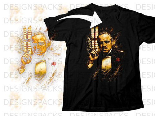 Black t-shirt featuring a graphic of Marlon Brando as The Godfather smoking a cigar.