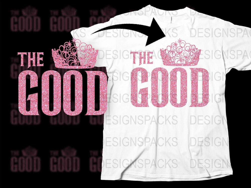 The Good Pink Glitter Crown T-Shirt, Stylish Graphic Tee, Women's Fashion Top