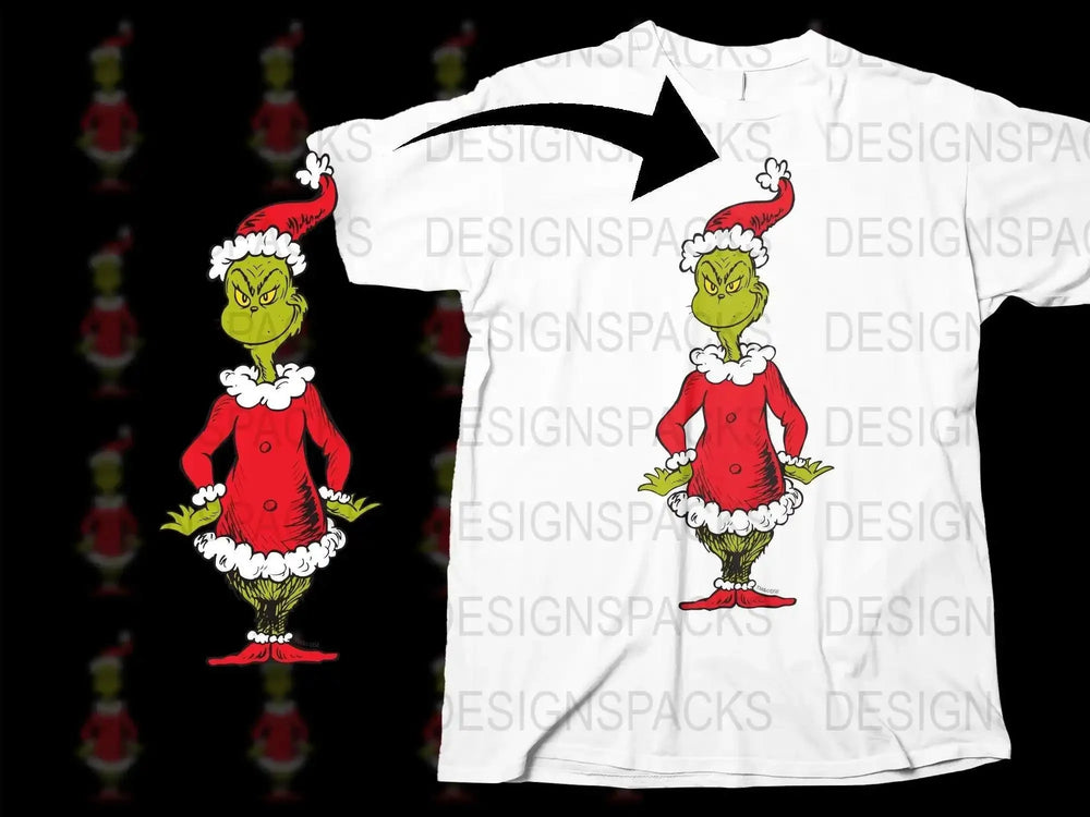 The Grinch Christmas Cartoon Santa Outfit Png Digital Download