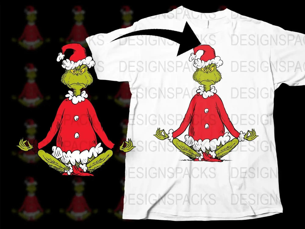 The Grinch Christmas Yoga Pose Santa Hat Red Png Digital Download