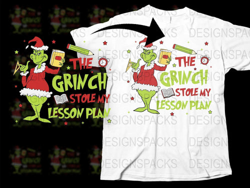 Funny Teacher Christmas T-Shirt, Grinch Stole My Lesson Plan, Holiday Graphic Tee, Festive School Apparel, Book Lover Gift