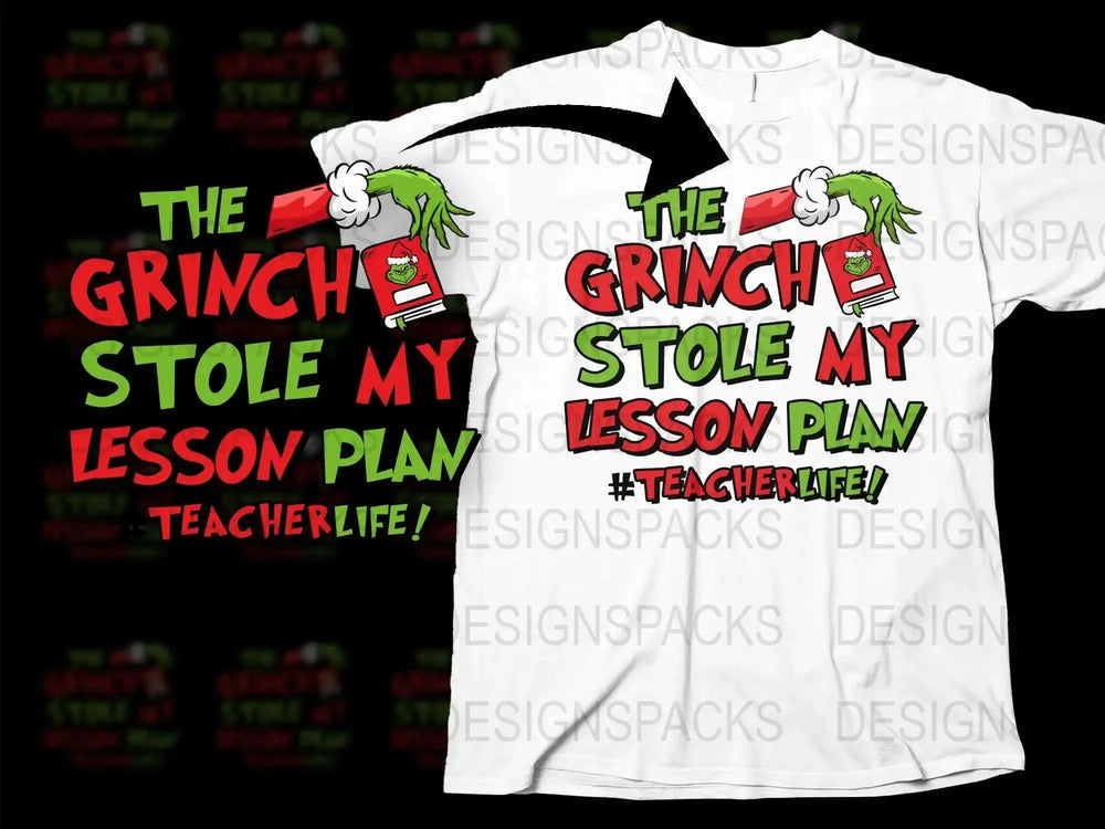 Funny Teacher Christmas T-Shirt, The Grinch Stole My Lesson Plan Tee, Holiday Graphic Shirt for Educators